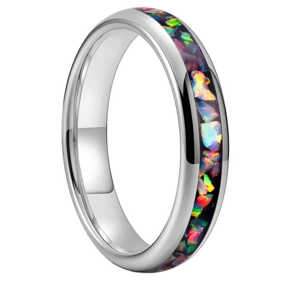 4mm Colored Opal Fragments Black Tungsten Unisex Ring (4 Colors)
