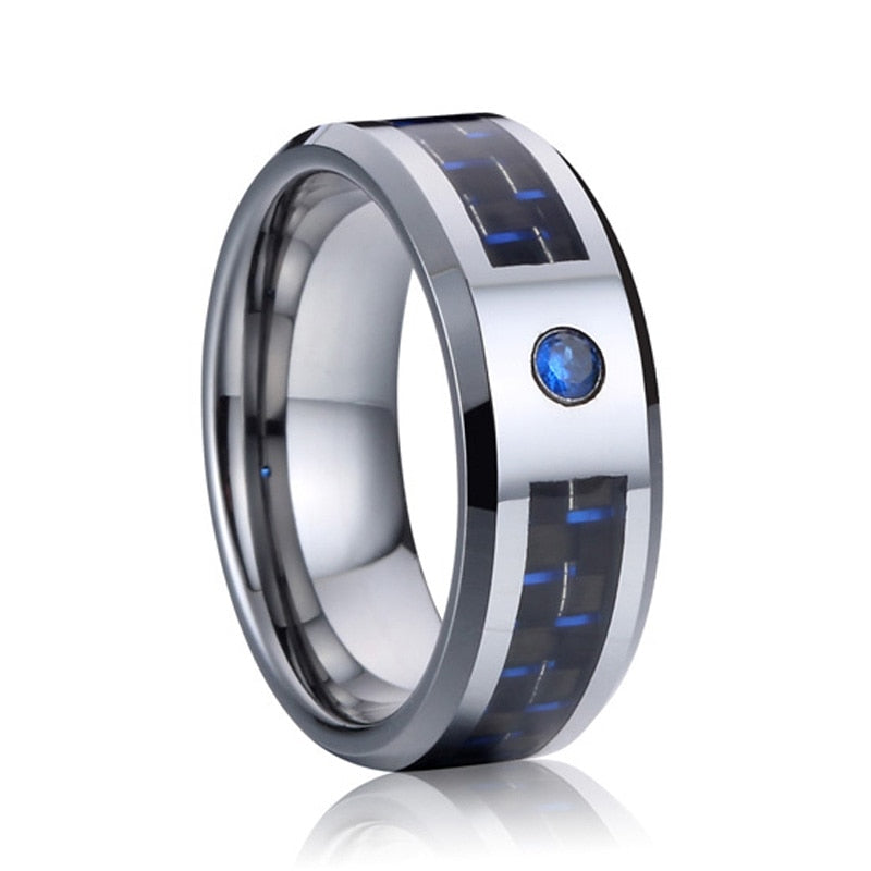 8mm Black & Blue Tungsten Mens Ring