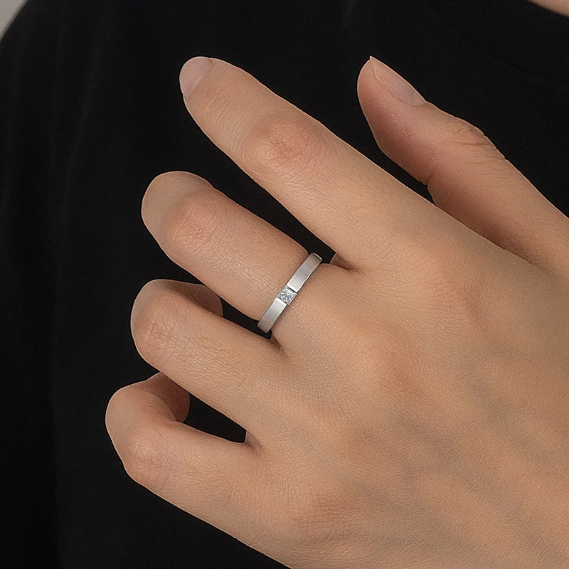 Unisex Minimalist Lab-Created Stone Ring — Silver-Finish Bezel Set Wedding & Promise Band
