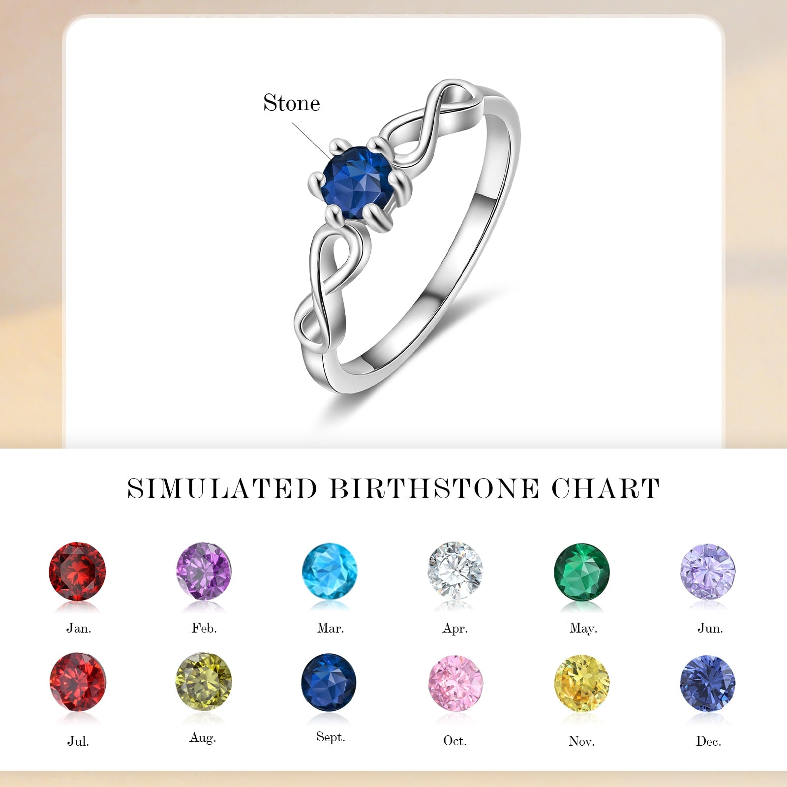Personalized Birthstone Infinity Boho Women's Ring