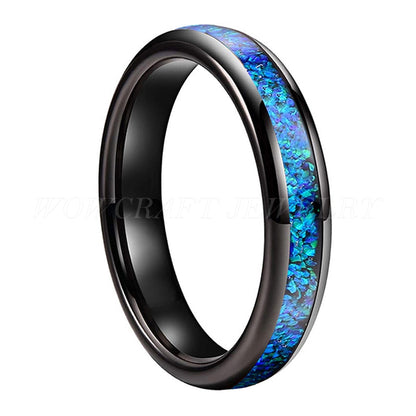 4mm Crushed Blue Opal Inlay Black Tungsten Unisex Ring