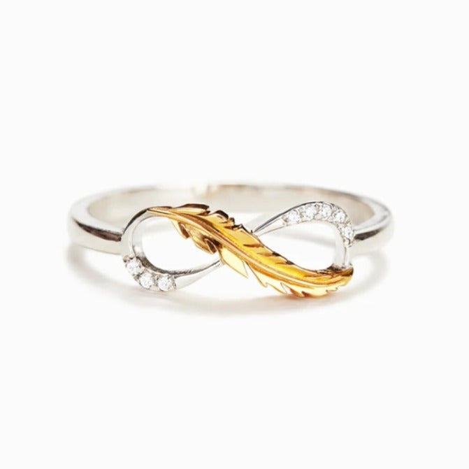 Golden Feather Infinity Symbol 925 Sterling Silver Women's Ring