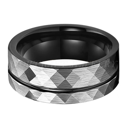 8mm Hammered Groove Inlay Tungsten Men's Ring