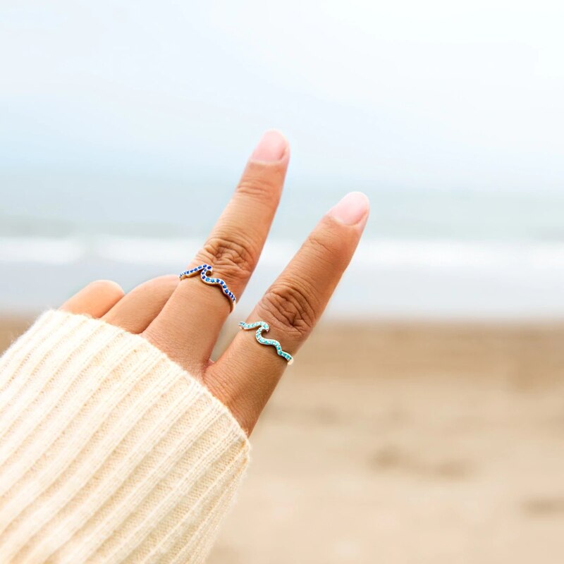 Ocean Blue Wave Beach 925 Sterling Silver Women's Ring (2 Colors)