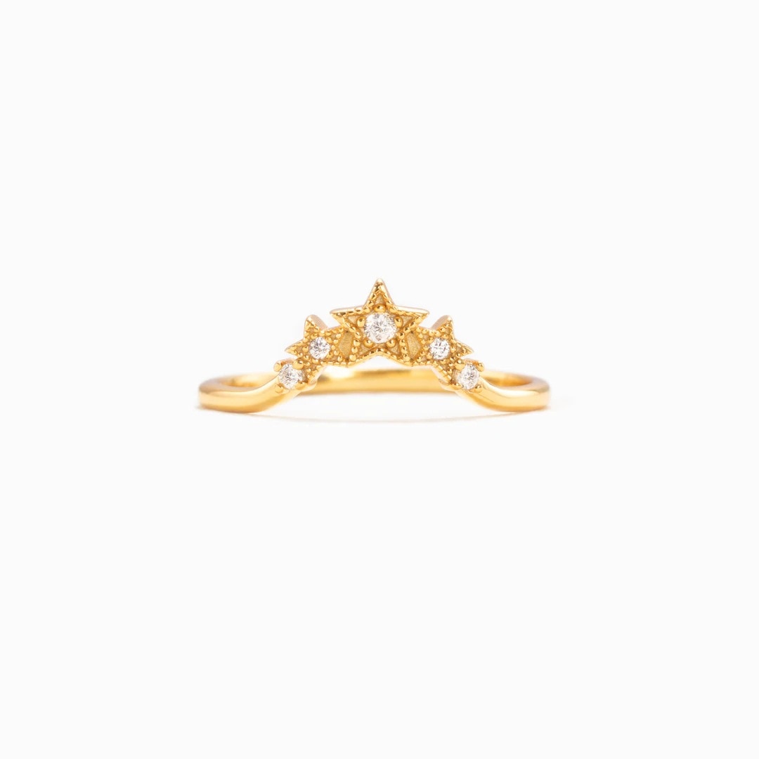 Fancy Star Crown Cubic Zirconia 925 Sterling Silver Women's Ring (2 Colors)
