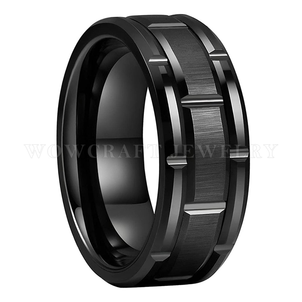 8mm Classic Brick Pattern Black Tungsten Men's Ring