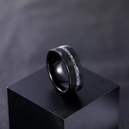 8mm Aluminum Slag Inlay Hammered Black Tungsten Men's Ring