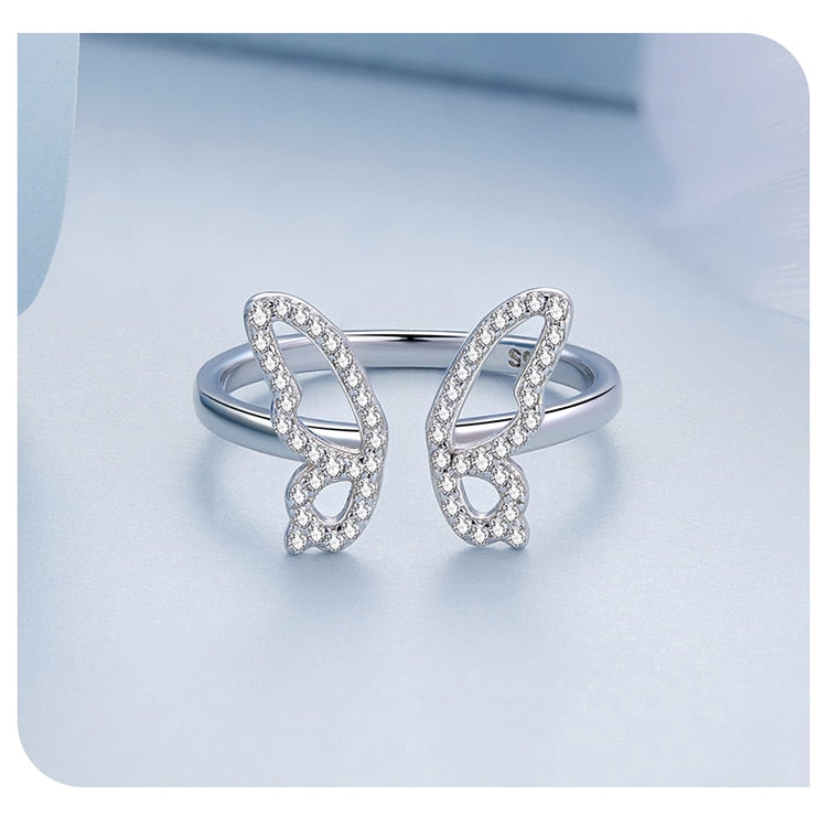 Delicate Brilliant Butterfly Authentic 925 Sterling Silver Adjustable Women's Ring