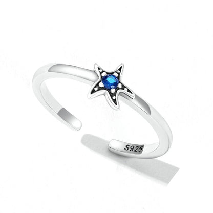 Ocean Starfish, Moon or Star Dark Blue Zircon Adjustable Women's Ring