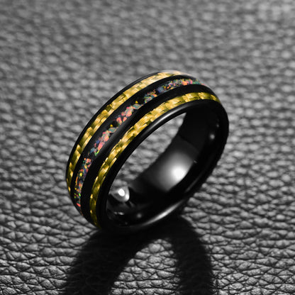 8mm Bumble Bee Yellow Black & Opal Tungsten Unisex Ring