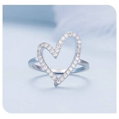 Heart-Shaped Paved Cubic Zirconias 925 Sterling Silver Women's Ring