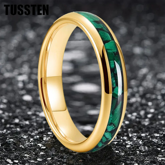 4mm Large Particle Green Opal Stone Tungsten Unisex Ring (4 Colors)