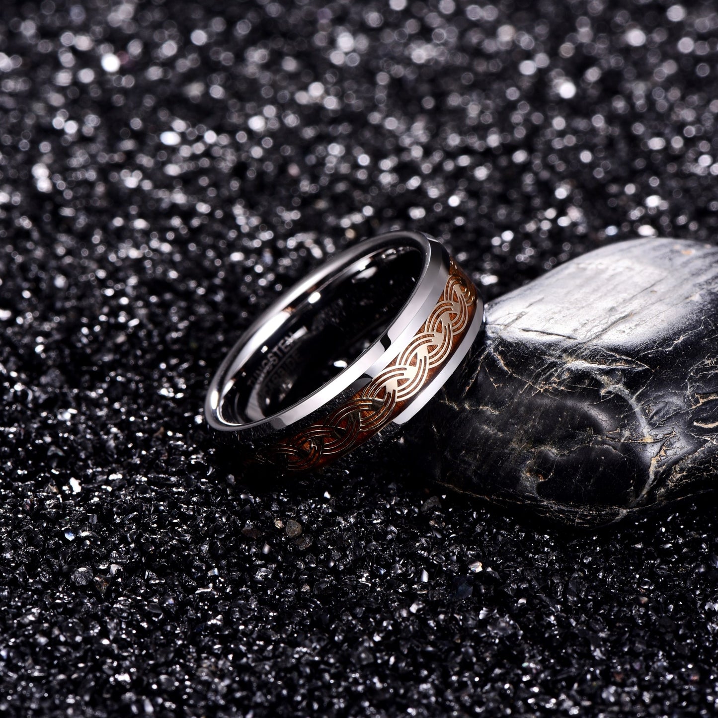 8mm Ocean Ripple Pattern Silver Tungsten Men's Ring