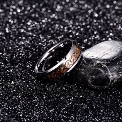 8mm Ocean Ripple Pattern Silver Tungsten Men's Ring