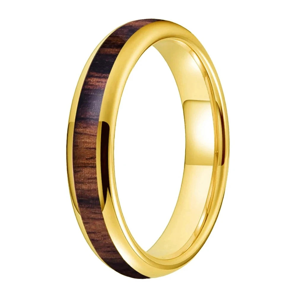 4mm Rosewood Inlay Rose Gold Tungsten Unisex Ring (4 Colors)
