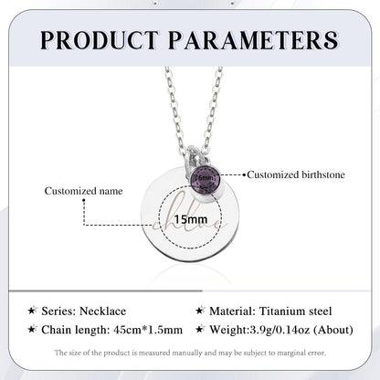 Personalized Name & Birthstone Circular Titanium Necklace (3 Colors)
