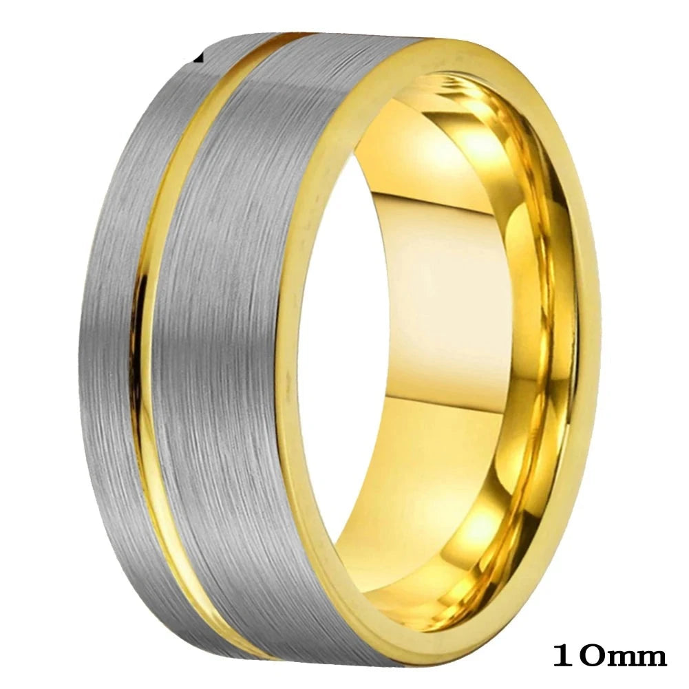 10mm Wide Offset Blue Groove Silver Tungsten Men's Ring (5 Colors)
