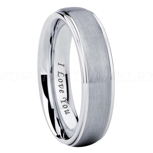 6mm, 8mm I Love You Centre Brushed Silver Tungsten Unisex Ring
