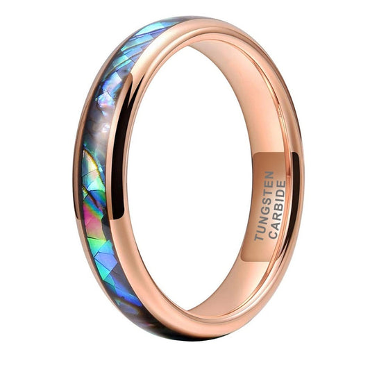 4mm Domed Abalone Shell Inlay & Polished Rose Gold Tungsten Unisex Rings