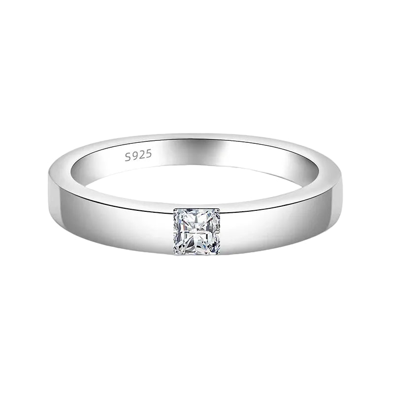 Unisex Minimalist Lab-Created Stone Ring — Silver-Finish Bezel Set Wedding & Promise Band