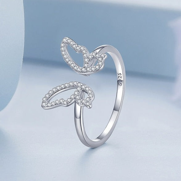 Delicate Brilliant Butterfly Authentic 925 Sterling Silver Adjustable Women's Ring