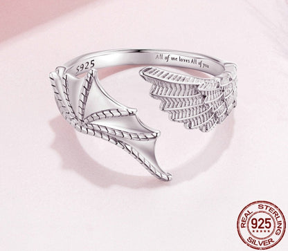 Dragon Wings Fantasy Halloween 925 Sterling Silver Adjustable Unisex Ring
