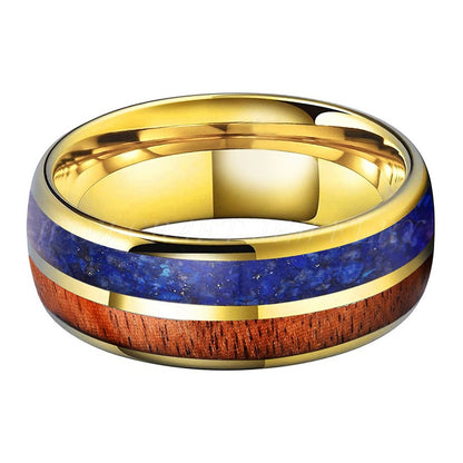8mm Koa Wood Lapis Lazuli Inlay Gold Color Men's Ring