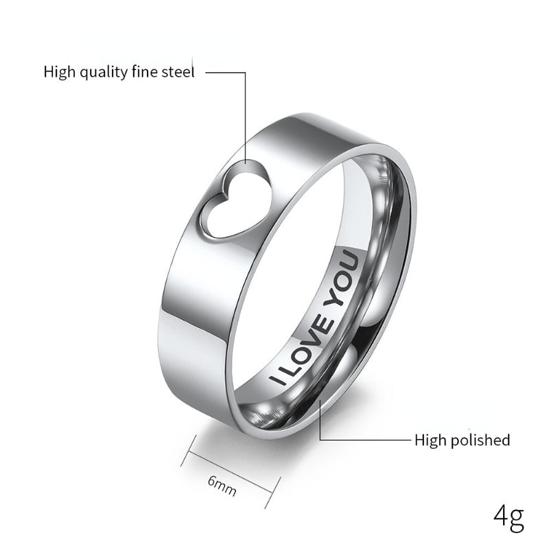 Connected Heart I Love You Engraved Titanium Unisex Rings