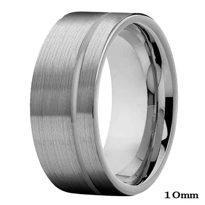 10mm Wide Offset Blue Groove Silver Tungsten Men's Ring (5 Colors)