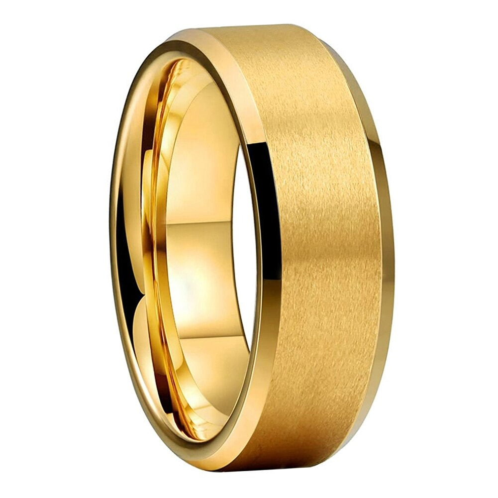 8mm Centre Brushed Gold Color Tungsten Men's Ring