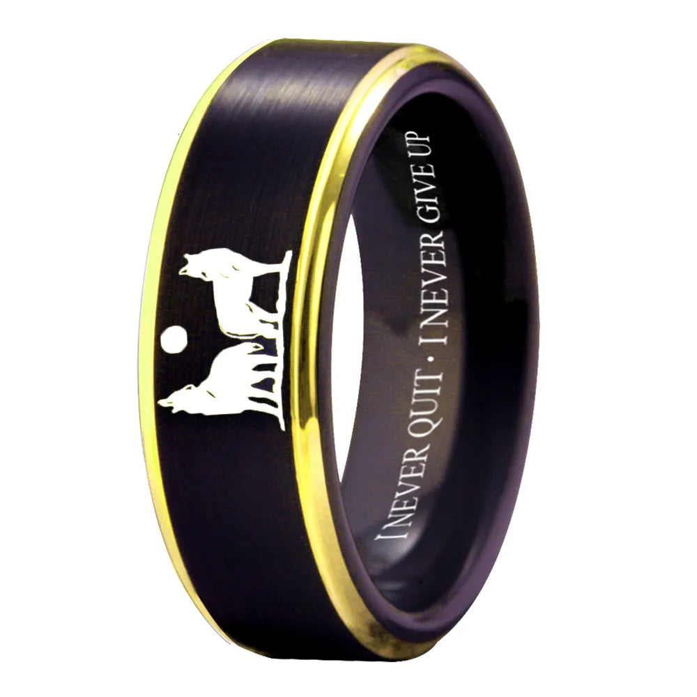 8mm "I NEVER QUIT • I NEVER GIVE UP" Wolf Tungsten Unisex Ring (4 Colors)