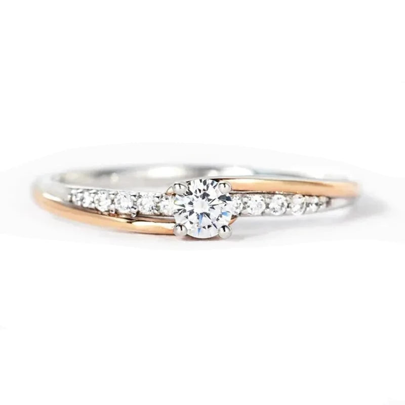 Inlaid Zircons 925 Silver & Rose Gold Women's Ring