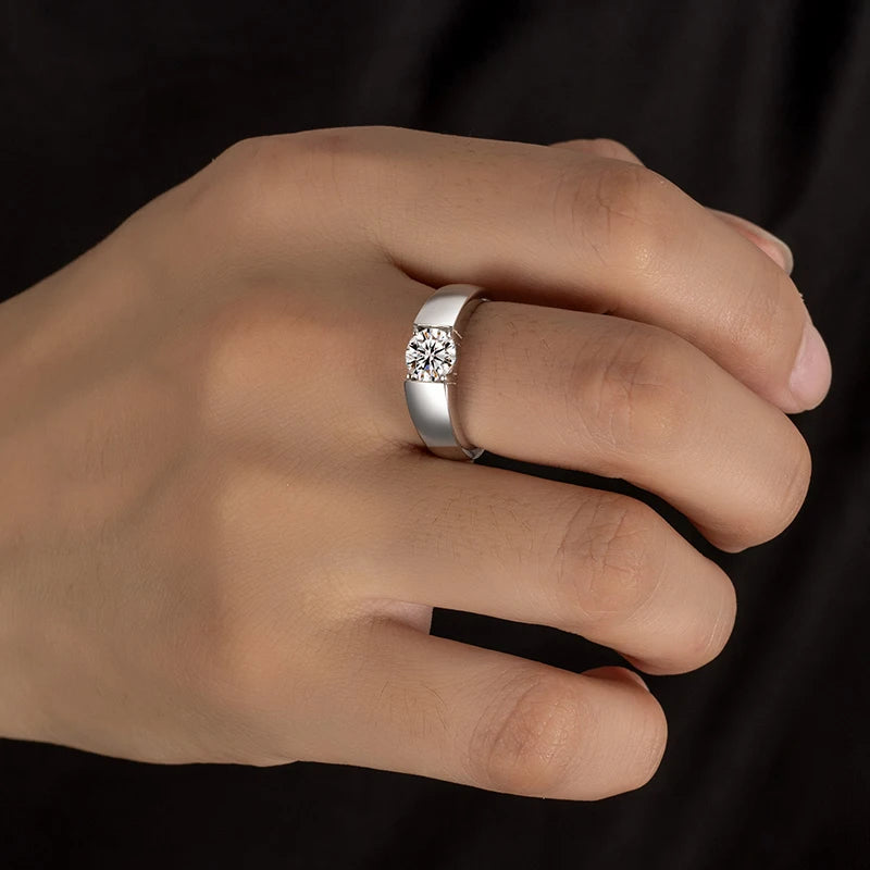 Silver ring mens ring with a Moissanite 