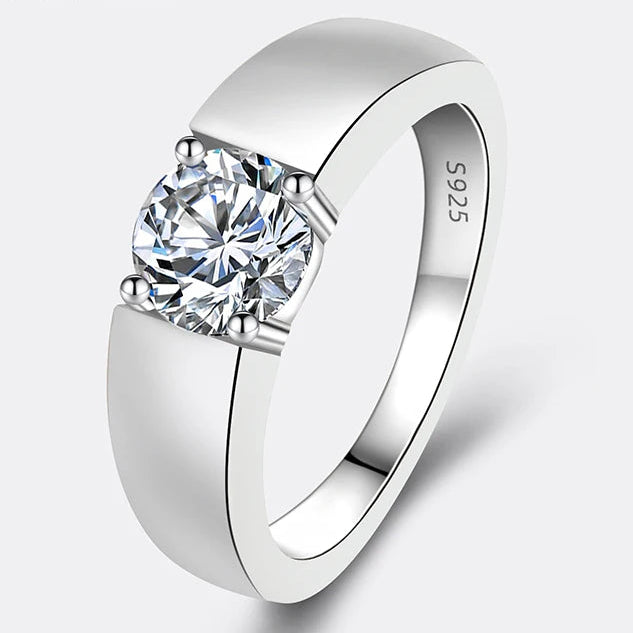 Silver ring mens ring with a Moissanite 