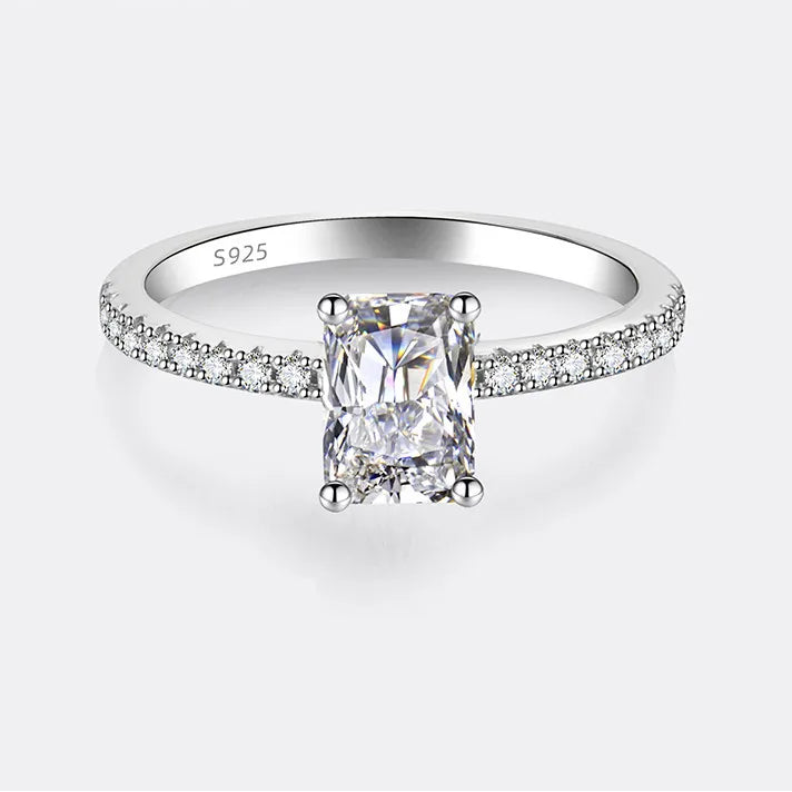 Silver ring with a rectangle stone