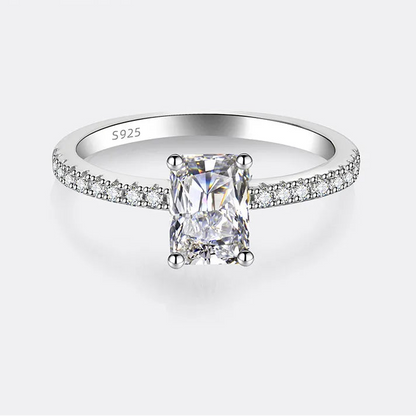 Silver ring with a rectangle stone