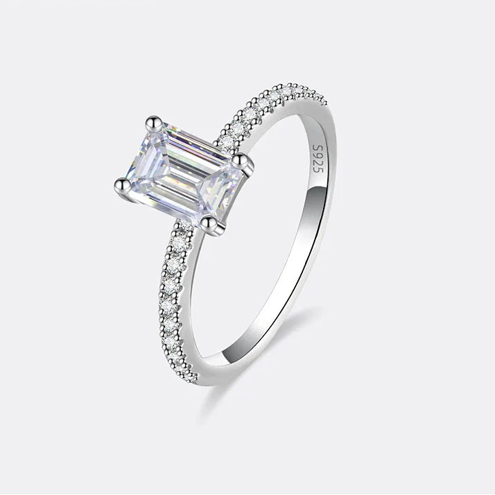 Silver ring with a rectangular gemstone 