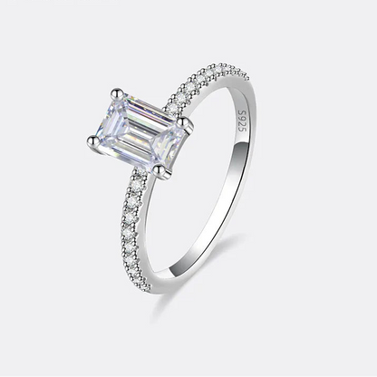 Silver ring with a rectangular gemstone 