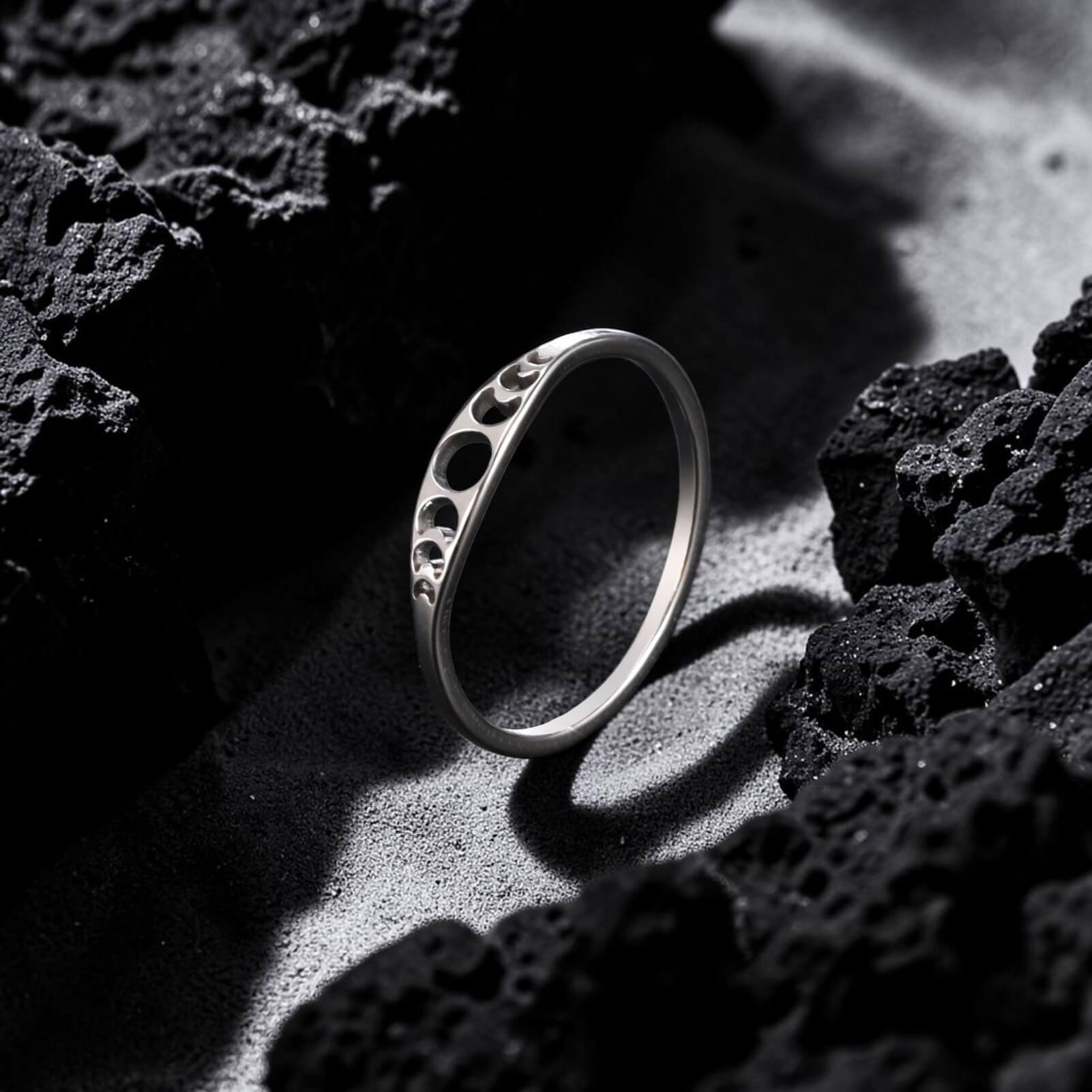 Dainty Lunar Moon Phase Ring - Minimalist Celestial Band in Gold
