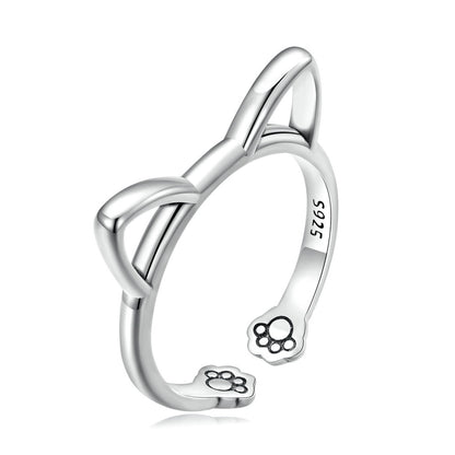 Sterling Silver Cat Ears Ring – Minimalist Feline Symbol (Women’s) - Promise Rings