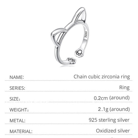 Sterling Silver Cat Ears Ring – Minimalist Feline Symbol (Women’s) - Promise Rings