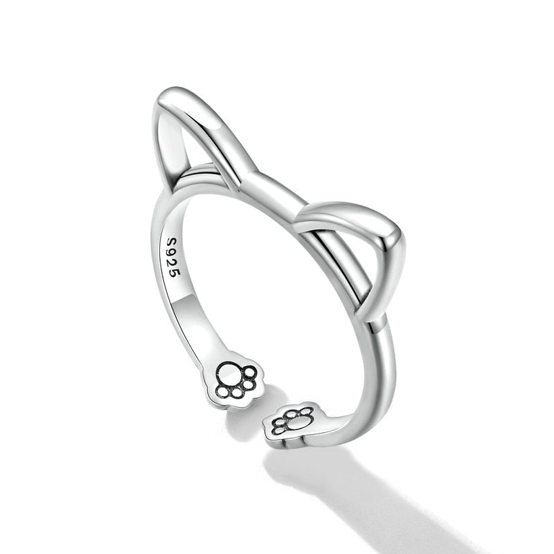 Sterling Silver Cat Ears Ring – Minimalist Feline Symbol (Women’s) - Promise Rings
