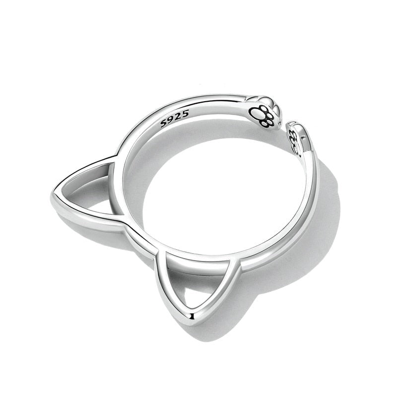 Sterling Silver Cat Ears Ring – Minimalist Feline Symbol (Women’s) - Promise Rings