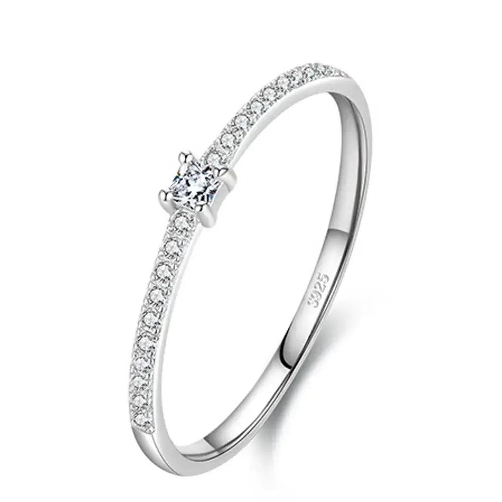 2mm 925 Sterling Silver Clear Zircon Inlaid Ring – Elegant Simplicity and Sparkle (Women’s) - Promise Rings