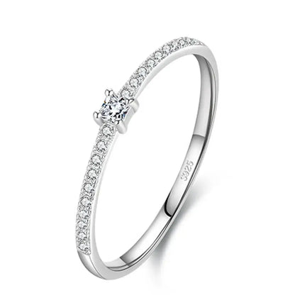 2mm 925 Sterling Silver Clear Zircon Inlaid Ring – Elegant Simplicity and Sparkle (Women’s) - Promise Rings