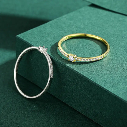2mm 925 Sterling Silver Clear Zircon Inlaid Ring – Elegant Simplicity and Sparkle (Women’s) - Promise Rings