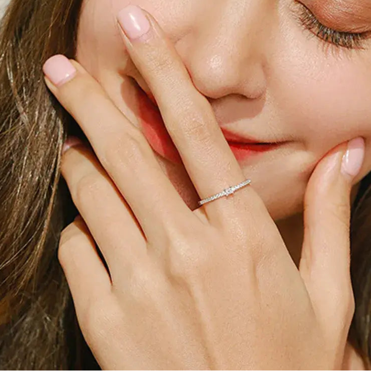 2mm 925 Sterling Silver Clear Zircon Inlaid Ring – Elegant Simplicity and Sparkle (Women’s) - Promise Rings
