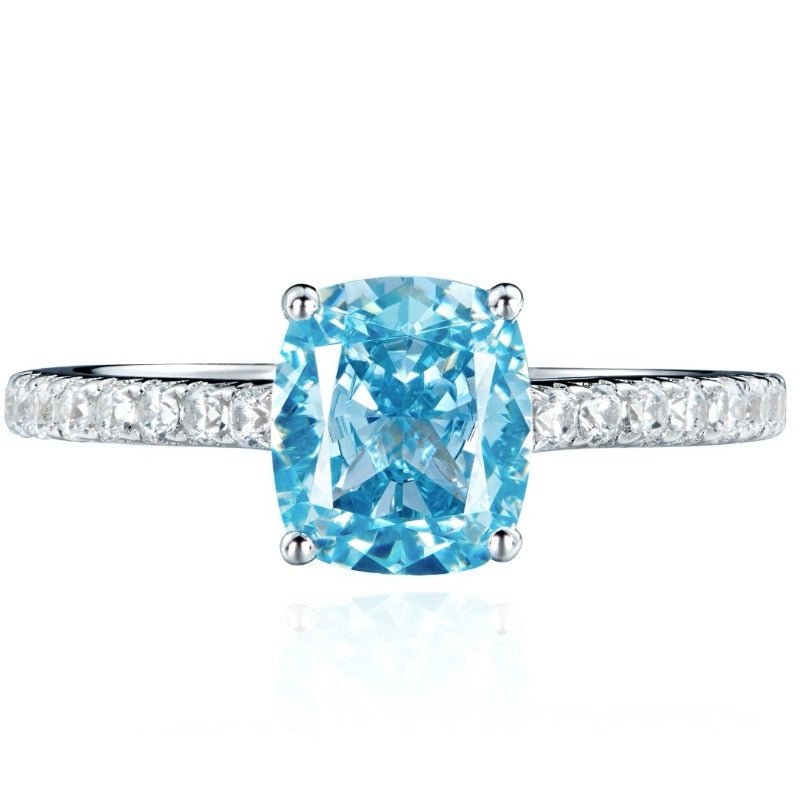Sky Blue Sapphire Gemstone (created) 925 Sterling Silver Women's Ring