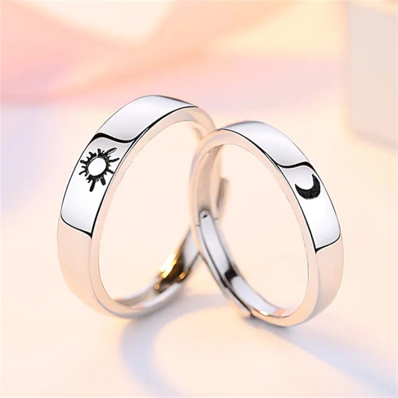 Sun & Moon 925 Silver Unisex Rings - Promise Rings