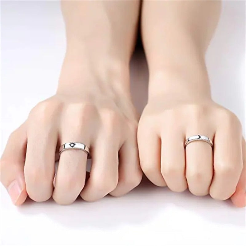 Sun & Moon 925 Silver Unisex Rings - Promise Rings